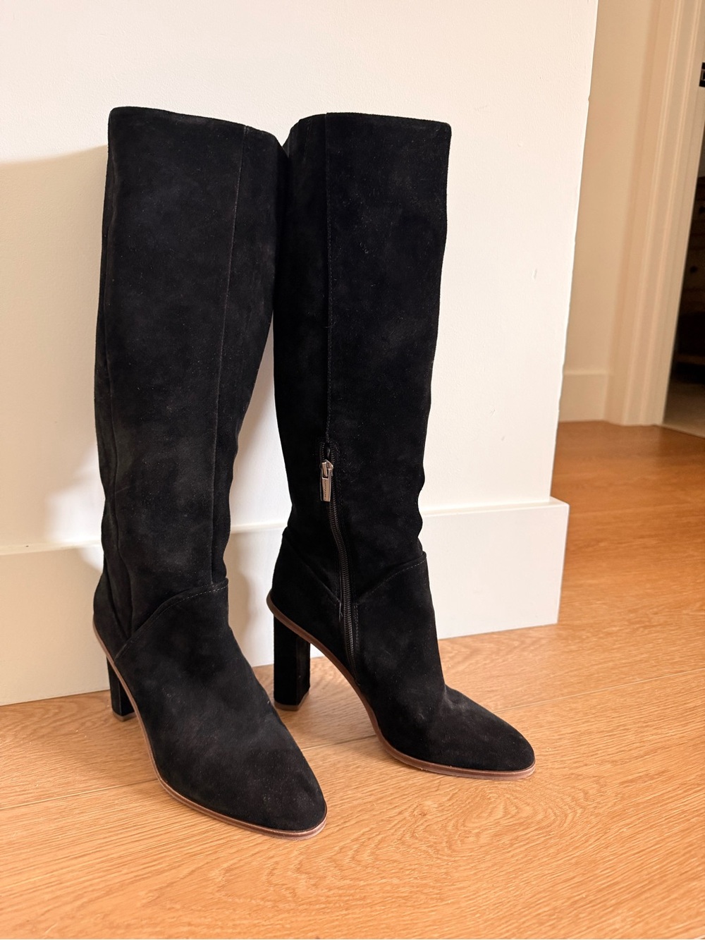 Vince Camuto Black Suede Knee-High Heeled Boots